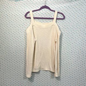 Sol Angeles Anthropologie Cream Cold Shoulder Waffle Knit Blouse